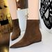 ShoeVault 6383-2 Korean Style Fashion Simple Women's Low Heel Wedge Height Increasing Pointed Toe Slimming Suede Short Boots_vogvips.com