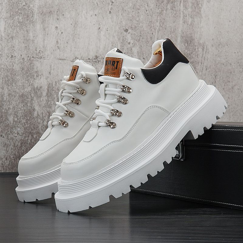 2024 Spring New Shoes Men's Trendy Shoes Interior Height Increase Casual Leather Shoes Thick Bottom Low Top Martin Boots_vogvips.com