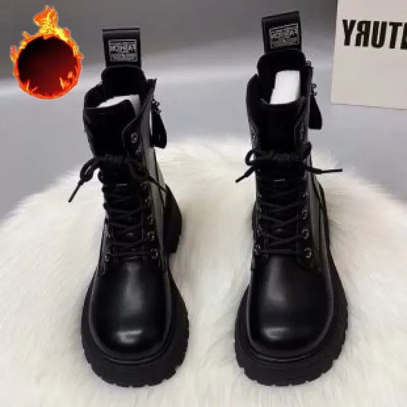 SLX Winter British Style Womens Martin Boots Black Retro Zipper Thick Bottom Joker High Quality Soft Leather Booties_vogvips.com
