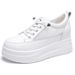 Summer New Style Thick Sole Height Increasi Genuine Leather Mesh White Sneakers Casual Sports Women's Shoes_vogvips.com