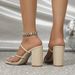 A81432-10 Fashionable Versatile Sandals European American Cross-Border Chunky Heel Square Toe Simple Women's High Heels_vogvips.com