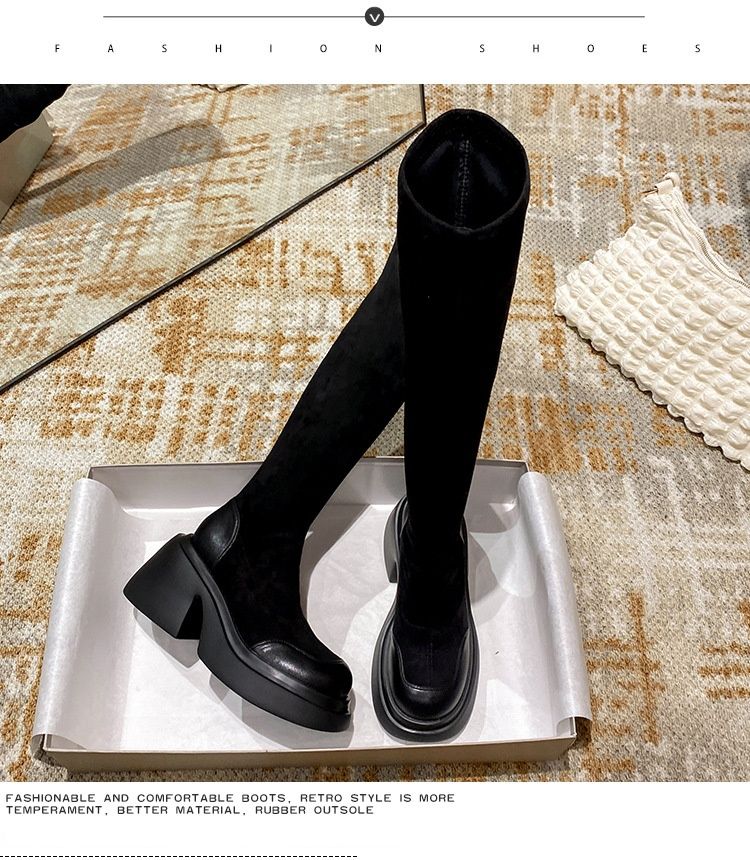 Suede Slim Stretch Boots For Women, New Autumn And Winter Style, Small Height-increasing Long Boots, Thick-soled Over-the-knee Boots_vogvips.com