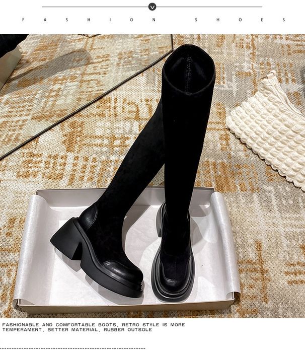 Suede Slim Stretch Boots For Women, New Autumn And Winter Style, Small Height-increasing Long Boots, Thick-soled Over-the-knee Boots_vogvips.com