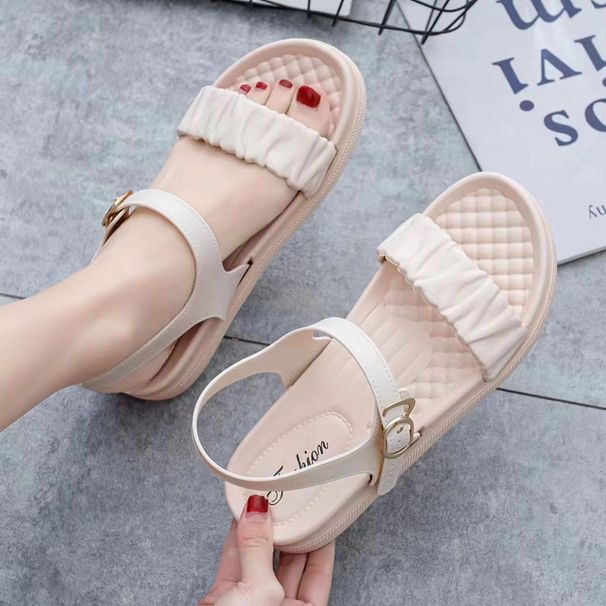 Cross-border Spring-summer Roman Flat Sandals For Women, One-strap Open-toe Women's Sandals, Student Outdoor Pleated_vogvips.com