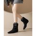 Weiwei Lady 1309-1 Women's Flat Boots With Belt Buckle, Internal Height Increase, Suede Pointed Toe, Slimming Short Boots_vogvips.com