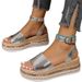 Cross-border Plus Size 2025 Summer New Peep Toe Buckle Wedge For Women One Strap Thick Sole Shiny Women's Sandals_vogvips.com