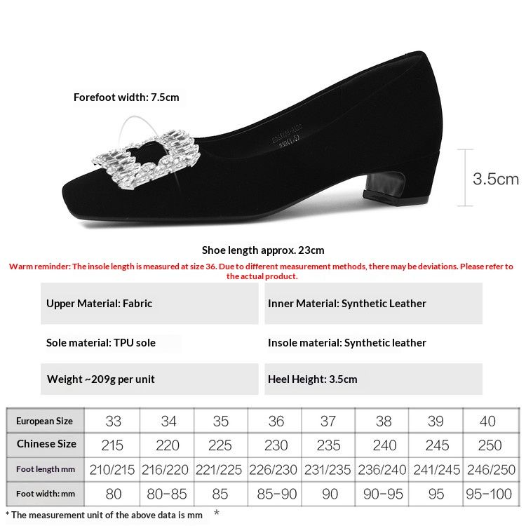 Cameido Women's Shoes Rhinestone Square Buckle Suede Chunky Heel Low Heel Office Commuting Fashion Shoes Spring_vogvips.com