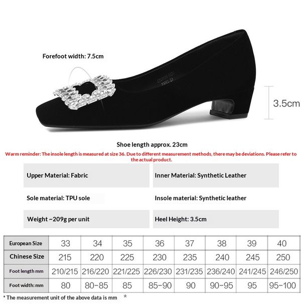 Cameido Women's Shoes Rhinestone Square Buckle Suede Chunky Heel Low Heel Office Commuting Fashion Shoes Spring_vogvips.com
