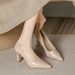 Nude High Heels Women's Thick Heels Soft Leather Temperament Pointed Shoes With Skirts Are Not Tired Feet 5cm Single Shoes_vogvips.com