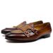 Double Buckle Casual Top Layer Cowhide Men's Fashion Street Style Shoes Genuine Leather Loafers_vogvips.com