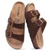 Bebealy Women's Summer Suede Slippers With Arch Support Fashion Double Buckle Geniuine Sandals Comfy Cork Footbed Beach Slides_vogvips.com