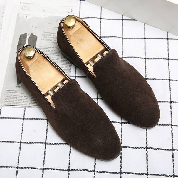 New Fashion Black Business Casual Loafers Daily Brown Matte Office Men's Shoes One Foot Pedal Brown Banquet Dress Leather Shoes_vogvips.com