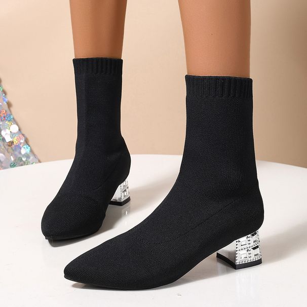 2025 New Fashion Boots Large Skinny Boots Women's Middle Heel Winter Knitted Pointed Breathable And Elastic Skinny Boots_vogvips.com