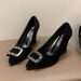 NEW Best-selling Women's Plus-size Black Platform Wedge Heels With Rhinestone Buckle Decoration, Fashionable, Versatile And Simple Design_vogvips.com