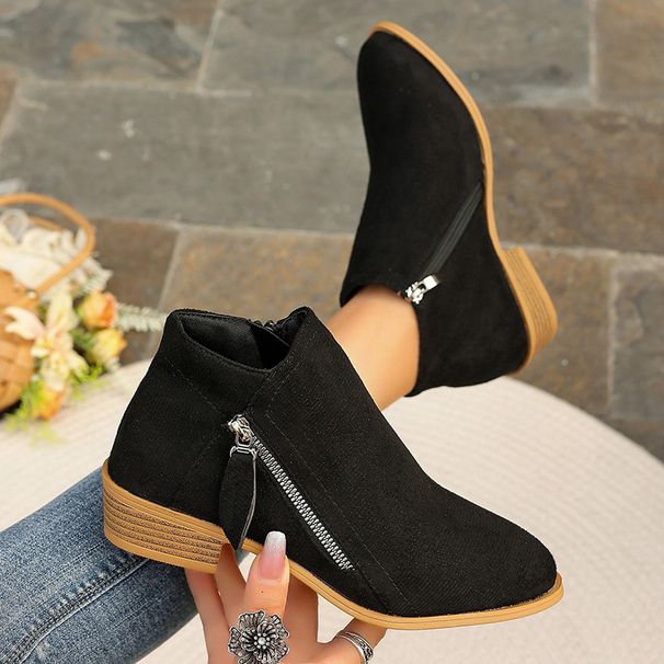 2025 New Short Side Zipper Square Heel Pointed Toe Women's Large Size Martin Boots_vogvips.com