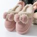 Autumn And Winter Warm For Women, Thickened Non-Slip Home Use Furry Slippers With Bow, Women's Outdoor Cotton Shoes_vogvips.com