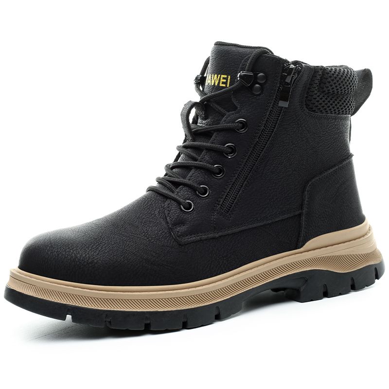 Men's Steel Toe Safety Boots, Anti-Smashing Side Zipper Work Boots, Microfiber Leather Upper, Rubber Sole, Ideal For Construction & Factory Workers_vogvips.com