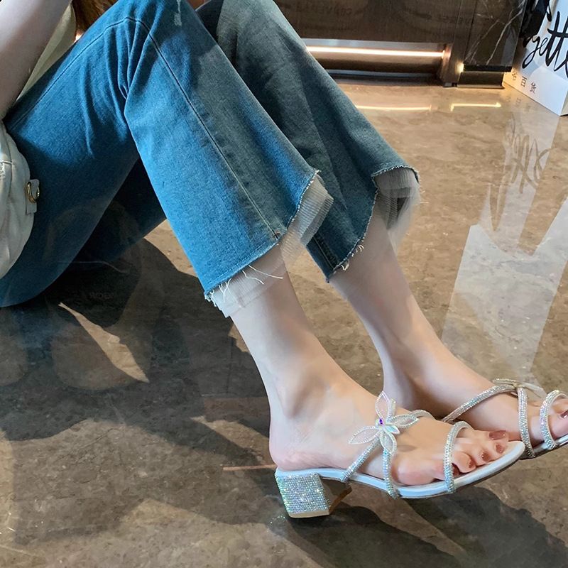 Women's Shoes Grape Mom Same Style Dreamy French Fashion Sparkling One Strap Cross Butterfly Stiletto High Heel Sandals For Women_vogvips.com