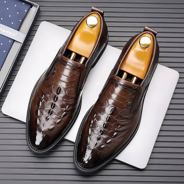 New Fashion Men's British Black Business Casual Loafer Shoes Daily Driving Office Leather Shoes One Foot Pedal Lazy Brown Banquet Dress Wedding Men's_vogvips.com