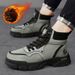 Men's Winter Work Boots - Leather High Top Ankle Boots With Warm Fleece Lining, Non-Slip PVC Sole For Outdoor & Casual Wear_vogvips.com
