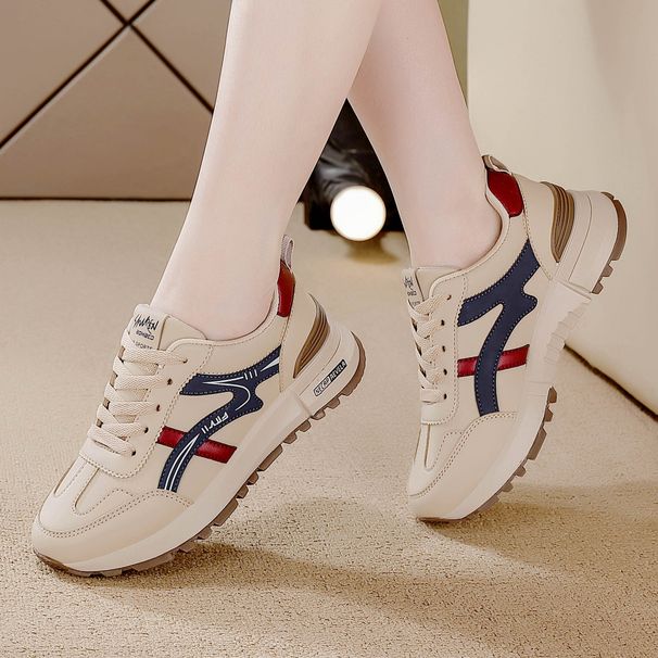 Cross-Border Plus Size Leather Sneakers Running Spring 2025 New Fashion Casual Versatile Dad Shoes Women_vogvips.com