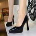 8399 European And American Style Banquet Fashion Simple Pointed Toe Heels Chunky Patent Leather Waterproof Platform_vogvips.com