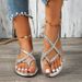 Pinch Toe Casual Flat Sandals For Women In 2025, New Woven Leg Roman Beach Shoes, Size 43 Sandal_vogvips.com