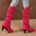 Women's Retro Suede Mid Heel Western Boots Winter Studded Chunky High Top Fashion Boots Plus Size_vogvips.com