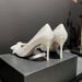 Women's Elegant Stiletto Heels White Wedding Shoes With Bow And Lace For Banquet Dresses Western Style High Heels_vogvips.com