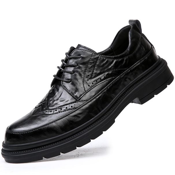 Euro Step Business Formal British Round Toe Derby Genuine Leather Brogue Carved Casual Men's Breathable Wedding Shoes_vogvips.com
