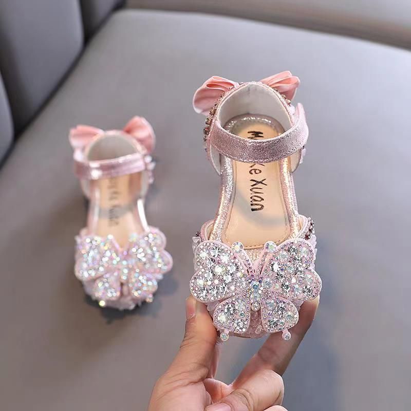 Rhinestones Soft Soled Girls' Sandals Princess Shoes Children's Shoes Spring Leather Shoes For Girls_vogvips.com