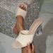 Cool Stylish Black Elastic Mule Sandals With Transparent Hollow Crystal Chunky Heel And Square Toe High Heels For Women_vogvips.com
