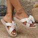 Women's Shoes New Summer Beige Women's Slippers Rope Bottom Solid Color Fashion Trend Indoor And Outdoor Beige Flower Bow Slippers_vogvips.com