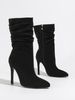 Women's Fashion Pointed Toe Stiletto Boots With Wrinkle Texture - Knee High Suede Boots For Streetwear, Plus Size Available In Black/Red/Nude_vogvips.com