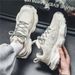 Men's Breathable Mesh Sneakers - Lightweight Casual Shoes With Thick Sole For Walking, Running & Daily Wear (Black/Beige)_vogvips.com