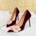 High heel suede shallow mouth pointy matching color flower single shoes for women_vogvips.com