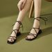 Sheepskin Flat Square Toe Design Strap Sandals For Women 2024 Summer New Comfortable_vogvips.com