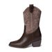 Cowhide ~ Cai Wenjing Same Style V-Cut Small Square Western Cowboy Short Embroidered Pointed Toe Mid-Calf Boots_vogvips.com
