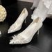 Women's Sexy Stiletto Heels White Satin Floral Design Pointed Toe Wedding Shoes Plus Size_vogvips.com