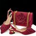 Women Shoe Bag Set Black Gold Pointed Toe High Heels Matching Square Shoulder Flower Decoration Women S Shoes And Bag Set_vogvips.com