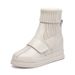 Martin Genuine Leather Fleece-Lined Knit Tube Beige Thick-Soled Cotton Shoes Height-Increasing Short Flat Wedge Women's_vogvips.com