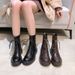 Women's Chunky Heel Round Toe Ankle Boots - Genuine Leather Lace-Up Combat Boots With Cushioned Insole, Slip-Resistant Sole For Winter Fall Spring_vogvips.com