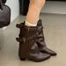 Cowhide Version~Hot Girl Short With Thick Heels, Melad Mid-Calf Boots, Elegant Pointed Toe Slimming Knight Martin Boots_vogvips.com