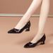 Soft Leather Single Shoes Women's Medium Heel Thick Heel Soft Sole Professional Shallow Mouth Comfortable Pointed Women's Shoes_vogvips.com