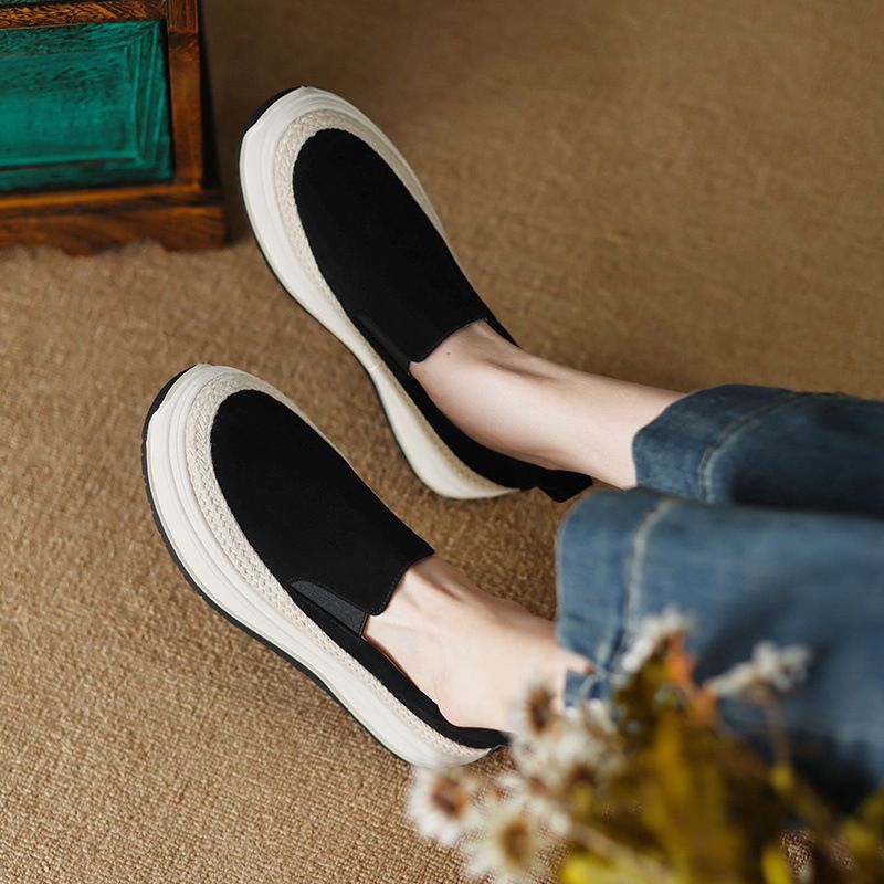 Thick-Soled Casual Platform Spring Summer Slip-On British Style Fisherman Single Shoes Soft Leather Deep Mouth Lazy_vogvips.com
