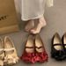 2026 Exquisite Women's Flats: Elegant, High-Quality, Comfortable Red Wedding Shoes, Suede Shallow Mary Jane Shoes_vogvips.com