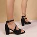 European And American Style Suede Chunky Heel Sandals Women, One-strap Buckle Hollow High Heels, Large Size 43_vogvips.com