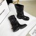 Women's Autumn Winter 2024 New Retro Western Cowboy Mid-Calf Wasteland Style Belt Buckle Slouch Boots_vogvips.com