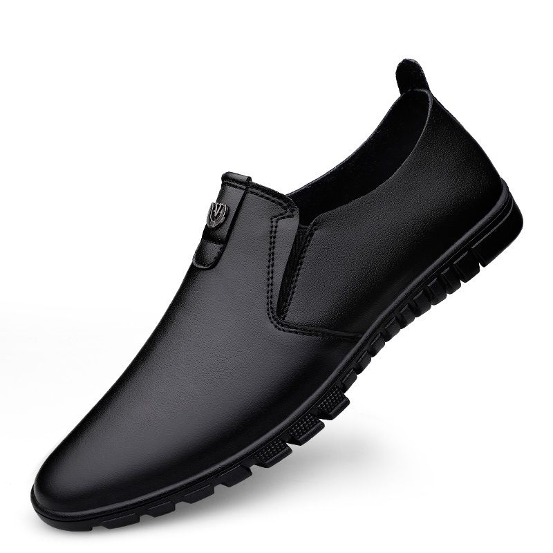 Men's Round Head Leather Casual Men's Casual Single Shoes Front Lace-up Loafers Casual Leather Shoes Men's Shoes_vogvips.com