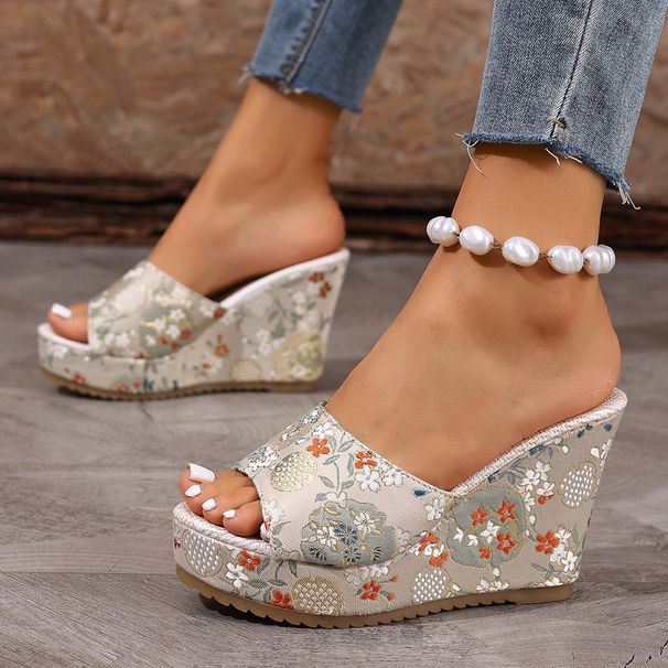 Women's European American Style Wedge Sandals Summer Print Export New Chinese Style Platform Sandals_vogvips.com